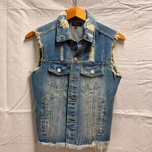 Nameless Denim Distressed American Flag Vest Size S